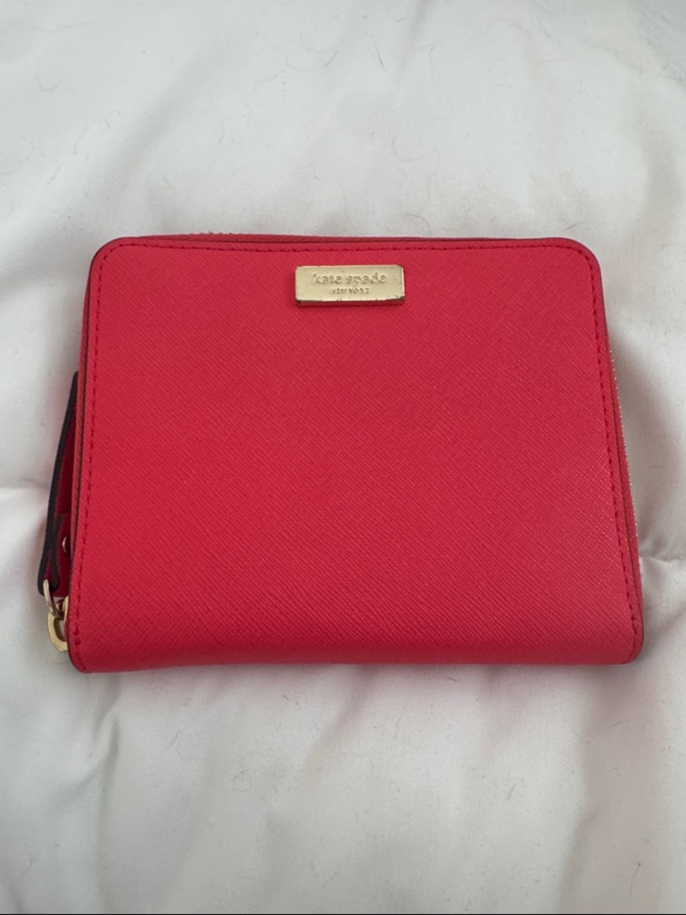 kate spade Coral Saffiano Zip-Around Wallet with Gold Plaque